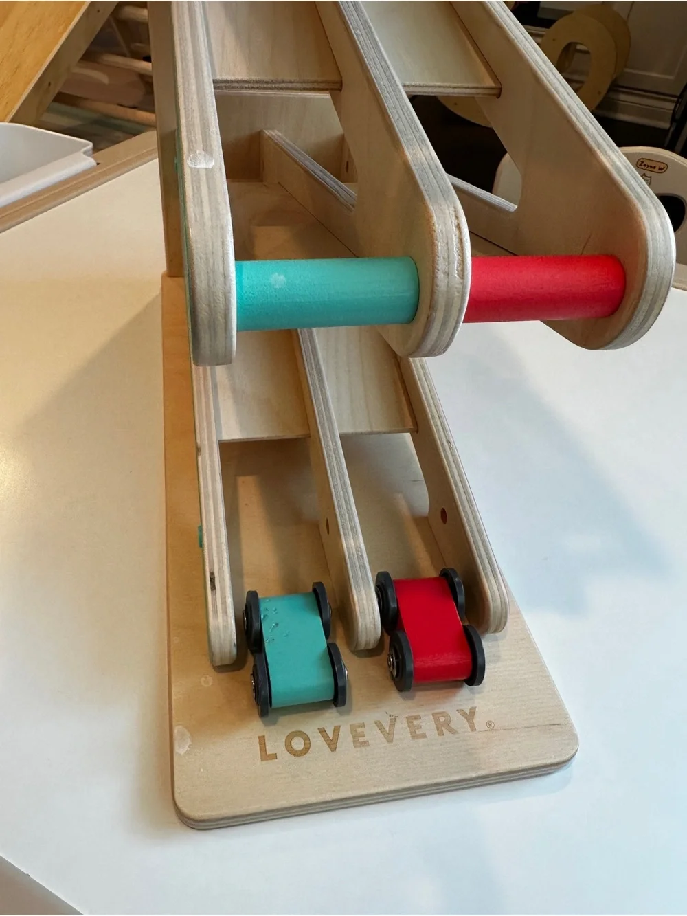 Lovevery Race & Chase Ramp with 2 cars